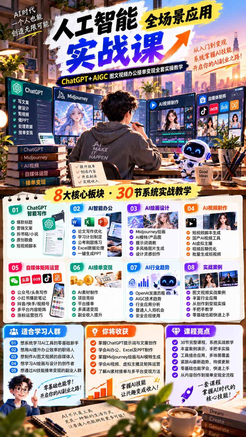 (21029期)一个人掌握AI写作设计剪辑全套技能:从ChatGPT办公、AI绘画到虚拟主播、自媒体运营及接单变现 (21029期)一个人掌握AI写作设计剪辑全套技能:从ChatGPT办公、AI绘画到虚拟主播、自媒体运营及接单变现