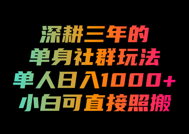 深耕三年的单身社群玩法,单人日入1000+,小白可直接照搬!【揭秘】-优优云网创