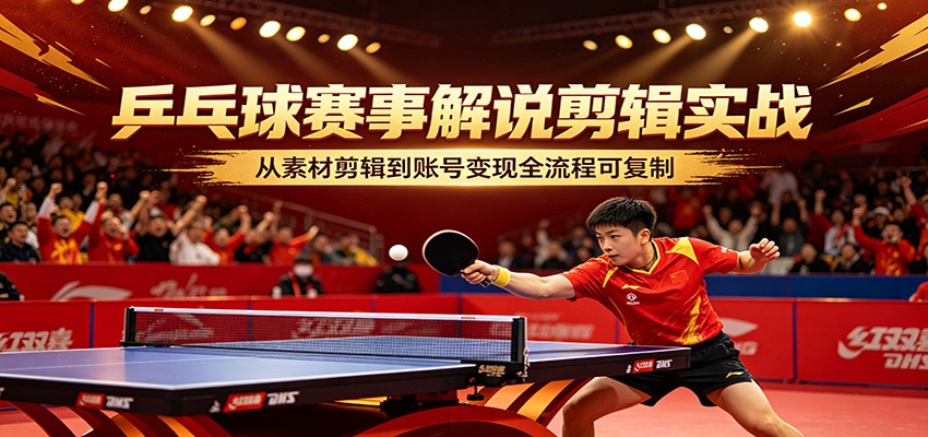 乒乓球赛事解说剪辑实战,从素材剪辑到账号变现全流程可复制-优优云网创