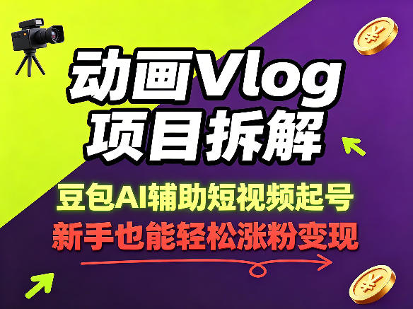 动画Vlog项目拆解,豆包AI辅助短视频起号,新手也能轻松涨粉,43条作品涨粉8.3W-优优云网创