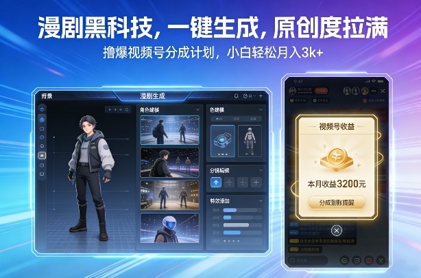 漫剧黑科技,一键生成,原创度拉满,撸爆视频号分成计划,小白轻松月入3k+-优优云网创