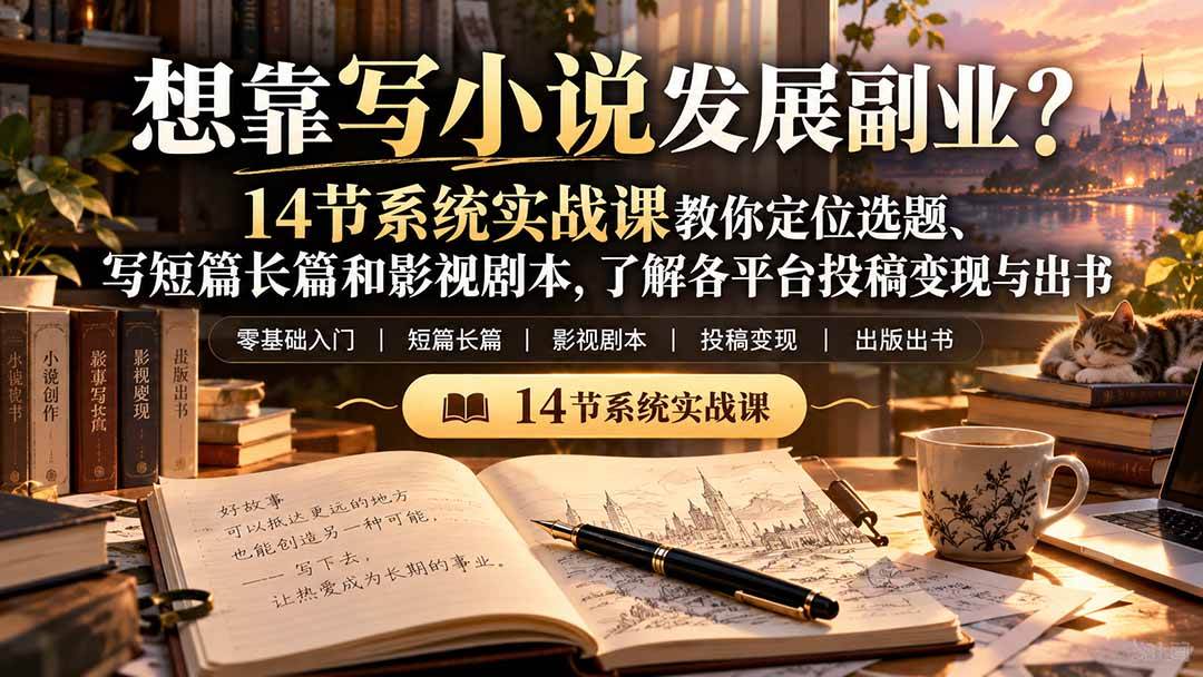 (21031期)【无水印】想靠写小说发展副业?14节系统实战课教你定位选题、写短篇长篇和影视剧本,了解各平台投稿变现与出书 (21031期)【无水印】想靠写小说发展副业?14节系统实战课教你定位选题、写短篇长篇和影视剧本,了解各平台投稿变现与出书