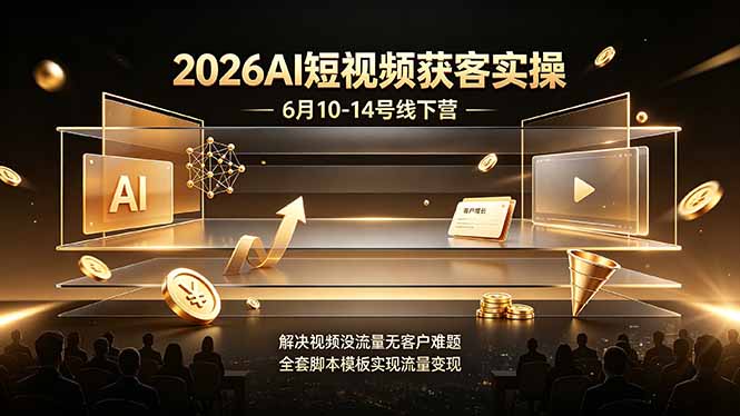 2026AI短视频获客实操6月10-14号线下营，解决视频没流量无客户难题，全套脚本模板实现流量变现-优优云网创