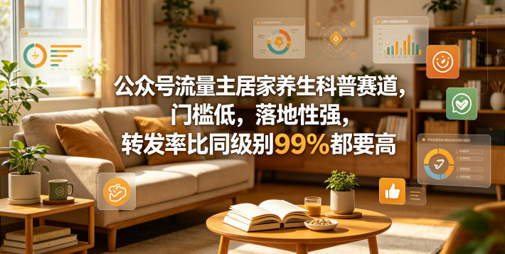 公众号流量主居家养生科普赛道，门槛低，落地性强，转发率比同级别99％都要高-优优云网创