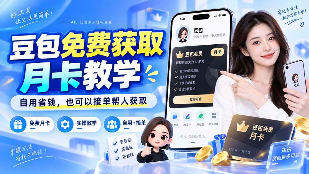 (20358期)豆包免费获取月卡教学,自用省钱,也可以接单帮人获取-优优云网创-中创网