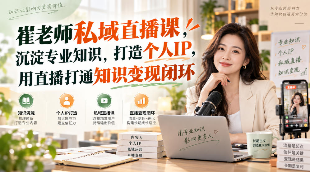 崔老师私域直播课,沉淀专业知识,打造个人IP,用直播打通知识变现闭环-优优云网创-中创网