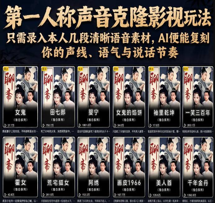 第一人称声音克隆影视玩法，只需录入本人几段清晰语音素材，AI便能复刻你的声线、语气与说话节奏-优优云网创