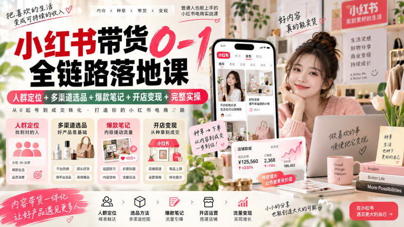 小红书带货0-1全链路落地课|人群定位+多渠道选品+爆款笔记+开店变现完整实操-优优云网创-中创网