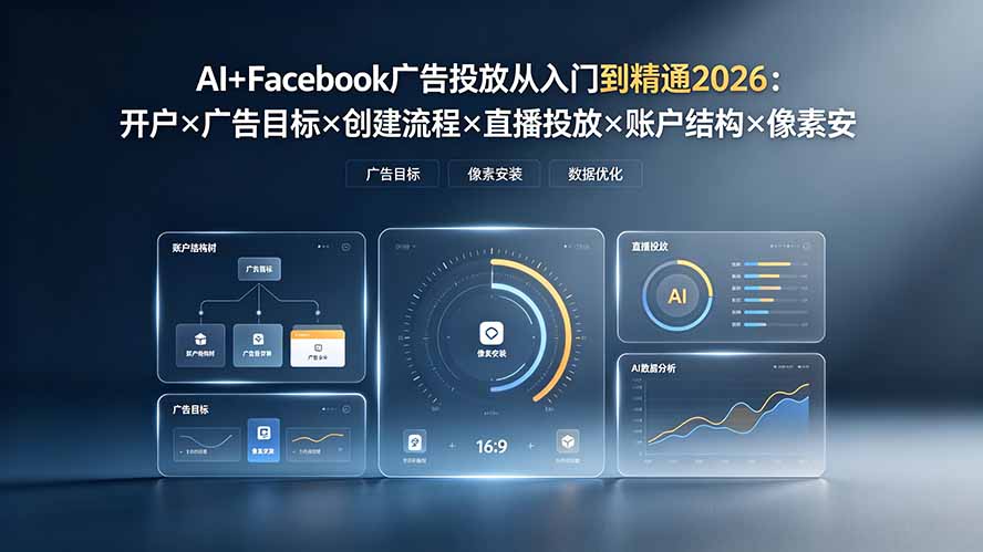 AI+Facebook广告投放从入门到精通2026：开户×广告目标×创建流程×直播投放×账户结构×像素安装×AI赋能-优优云网创