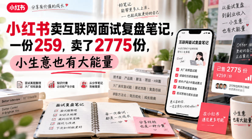 小红书卖互联网面试复盘笔记,一份259,卖了2775份,小生意也有大能量-优优云网创-中创网