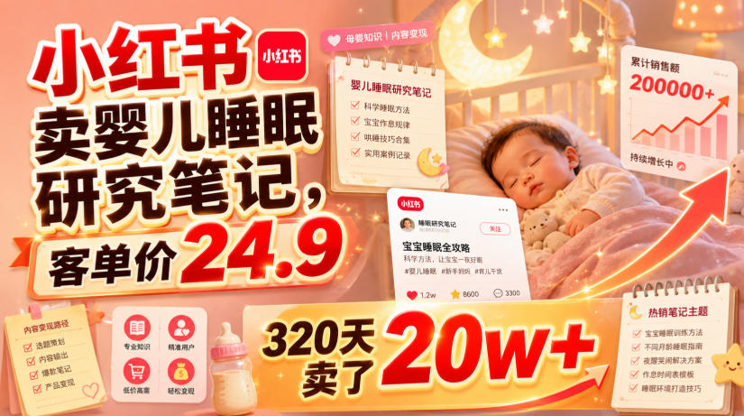 小红书卖婴儿睡眠研究笔记,客单价24.9,320天卖了20w+-优优云网创