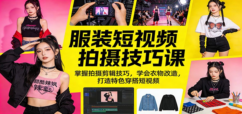服装短视频拍摄技巧课:掌握拍摄剪辑技巧,学会衣物改造,打造特色穿搭短视频-优优云网创