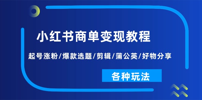 (11164期)小红书商单变现教程:起号涨粉/爆款选题/剪辑/蒲公英/好物分享/各种玩法-优优云网创