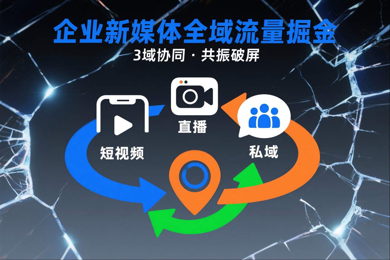 短视频全域商业模式,企业新媒体全域流量掘金,3域协同,共振破屏,短视频-直播-私域-地域-优优云网创