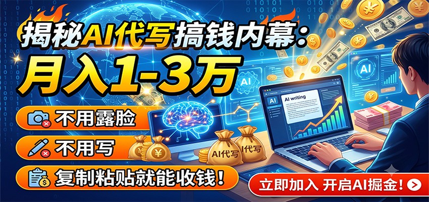 揭秘AI代写搞钱内幕:月入1-3万,不用露脸不用写,复制粘贴就能收钱!-优优云网创