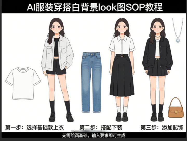 AI服装穿搭白背景look图SOP教程,不用会画画,提几句具体要求,AI就能还你一个奇迹-优优云网创