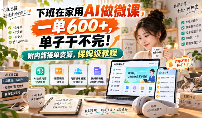 下班在家用AI做微课,一单600+,单子干不完!附内部接单资源,保姆级教程【揭秘】-优优云网创-中创网
