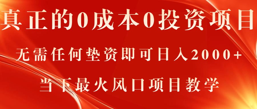 (11387期)真正的0成本0投资项目,无需任何垫资即可日入2000+,当下最火风口项目教学-优优云网创