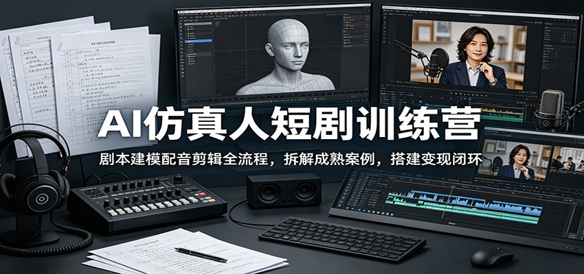 AI仿真人短剧训练营：剧本建模配音剪辑全流程，拆解成熟案例，搭建变现闭环-优优云网创