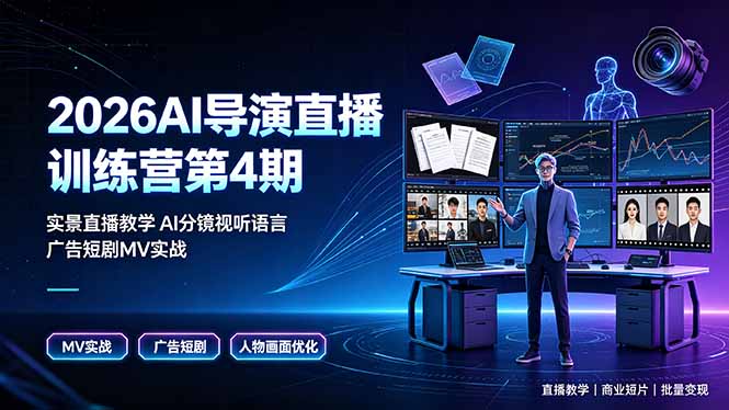 2026AI导演直播训练营第4期，实景直播教学AI分镜视听语言，广告短剧MV实战，解决人物画面崩坏痛点-优优云网创