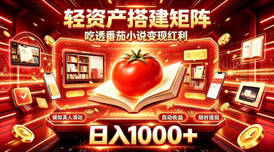 轻资产搭建矩阵,吃透番茄小说变现红利,日入1000+,支持无限矩阵放大【揭秘】-优优云网创-中创网