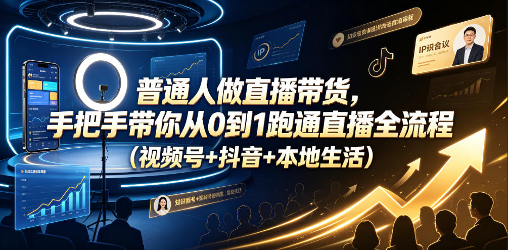 普通人做直播带货，手把手带你从0到1跑通直播全流程(视频号+抖音+本地生活)-优优云网创