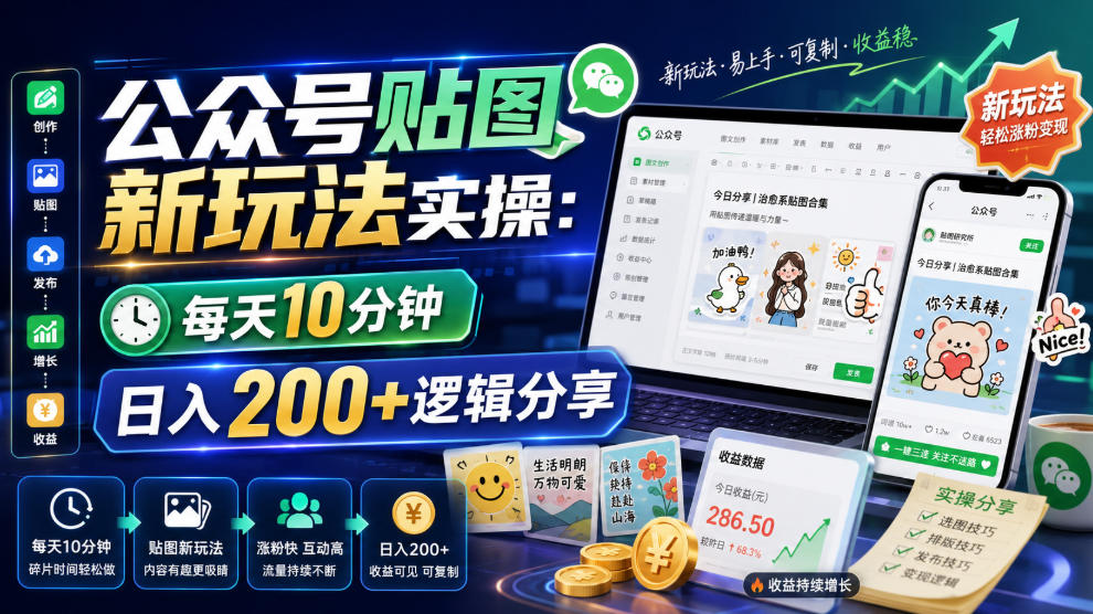 公众号贴图新玩法实操,每天10分钟,日入200+逻辑分享-优优云网创