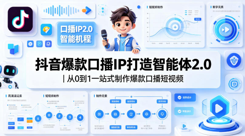 抖音爆款口播IP打造智能体2.0|从0到1一站式制作爆款口播短视频-优优云网创
