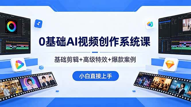 （18354期）0基础AI视频创作系统课，基础剪辑+高级特效+爆款案例，小白直接上手-优优云网创