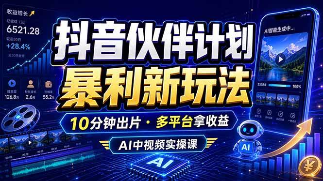 (18869期)抖音伙伴计划最新玩法,无需配音剪辑,10分钟出一条原创视频,轻松日入三位数-优优云网创