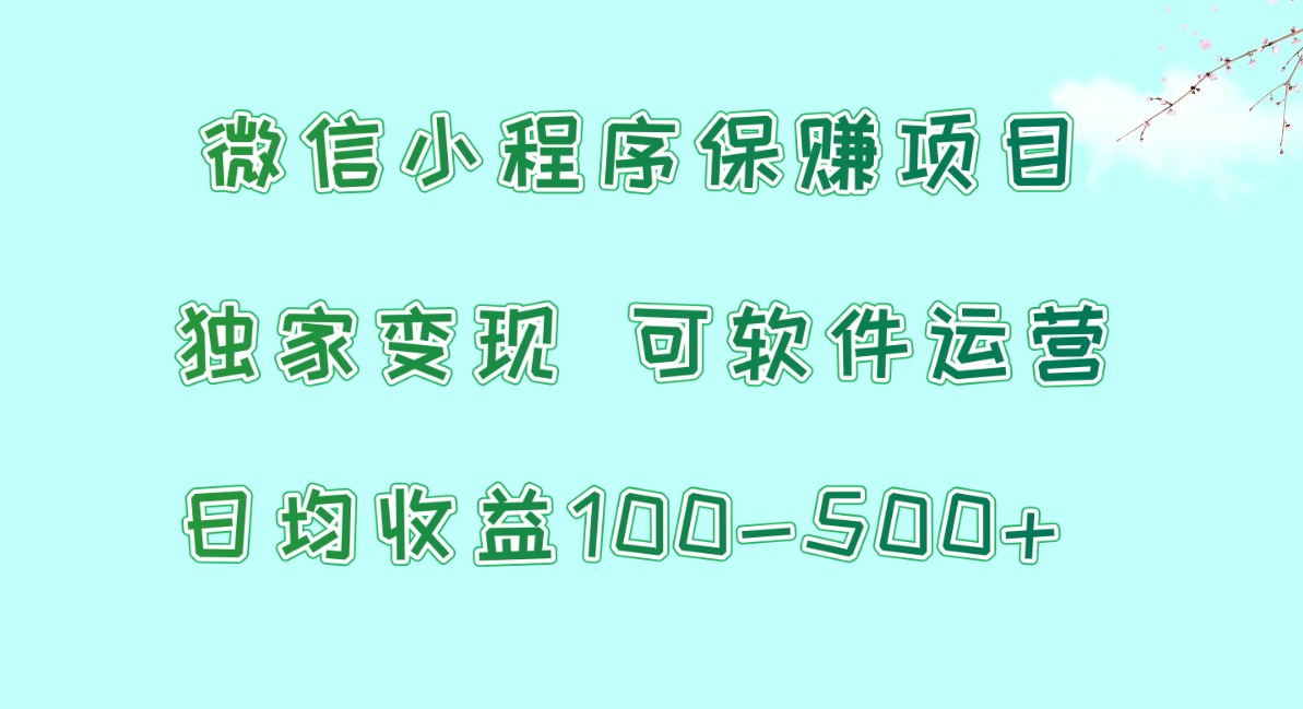 微信小程序保赚项目,日均收益100~500+,独家变现,可软件运营-优优云网创