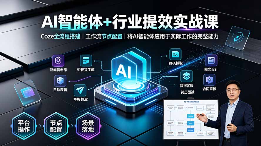 AI智能体+行业提效实战课·Coze全流程搭建|工作流节点配置|将AI智能体应用于实际工作的完整能力-优优云网创