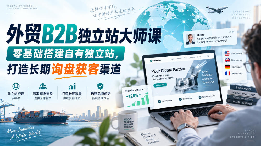 外贸B2B独立站大师课,零基础搭建自有独立站,打造长期询盘获客渠道-优优云网创-中创网