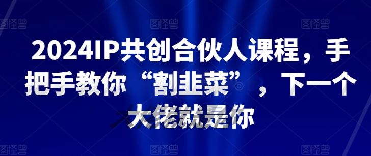 2024IP共创合伙人课程,手把手教你“割韭菜”,下一个大佬就是你-优优云网创
