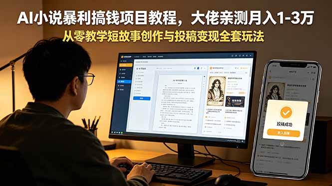 (18913期)AI小说暴利搞钱项目教程-更新,大佬亲测月入1-3万,从零教学短故事创作与投稿变现全套玩法-优优云网创
