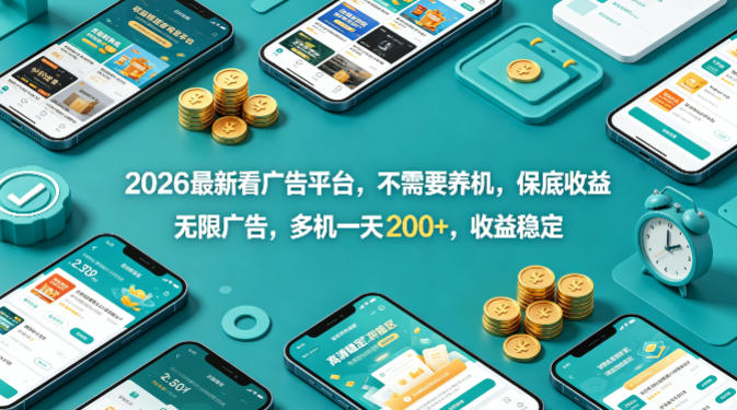 2026最新看广告平台,不需要养机,保底收益,无限广告,多机一天200+,收益稳定【揭秘】-优优云网创