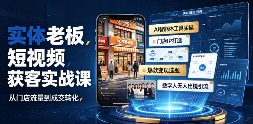 实体老板短视频获客实战课|AI智能体工具全套实操、门店IP打造、爆款变现选题、数字人无人出镜引流完整教程-优优云网创