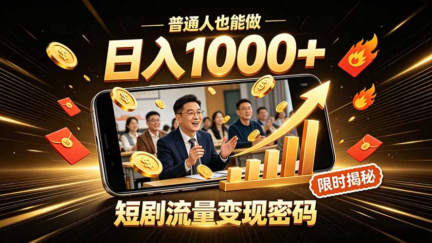 一部手机做短剧分发,不用真人出镜、不用拍摄剧本,快手流量变现日赚千元-优优云网创