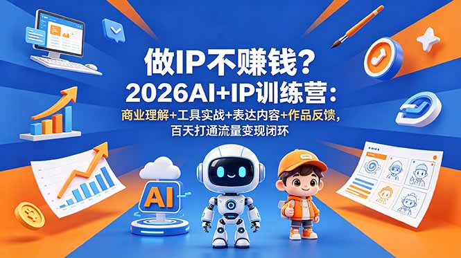 做IP不赚钱?2026AI+IP训练营:商业理解+工具实战+表达内容+作品反馈,百天打通流量变现闭环-优优云网创