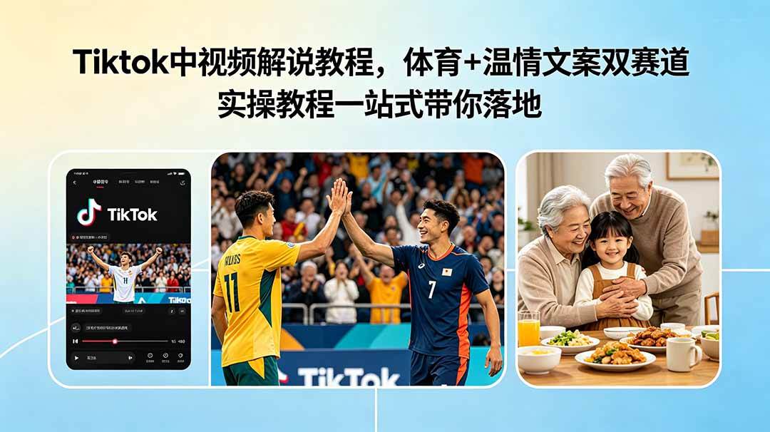 (18910期)Tiktok中视频解说教程,体育+温情文案双赛道实操教程一站式带你落地-优优云网创