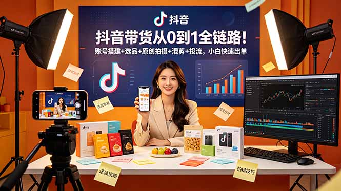 抖音带货从0到1全链路！账号搭建+选品+原创拍摄+混剪+投流，小白快速出单-优优云网创