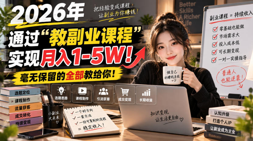 2026年通过“教副业课程”实现月入1-5W!毫无保留的全部教给你!【揭秘】-优优云网创-中创网