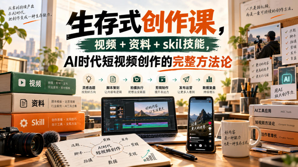 生存式创作课，视频+资料+skil技能，ai时代短视频创作的完整方法论-优优云网创-中创网