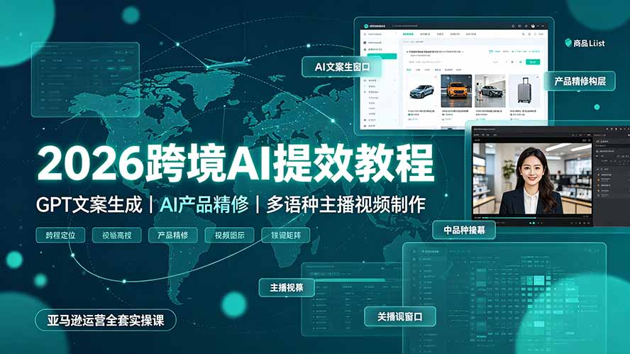 2026跨境AI提效教程·GPT文案生成|AI产品精修|多语种主播视频制作,亚马逊运营全套实操课-优优云网创