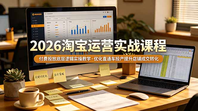 2026 淘宝运营实战课程，付费投放底层逻辑实操教学，优化直通车投产提升店铺成交转化-优优云网创