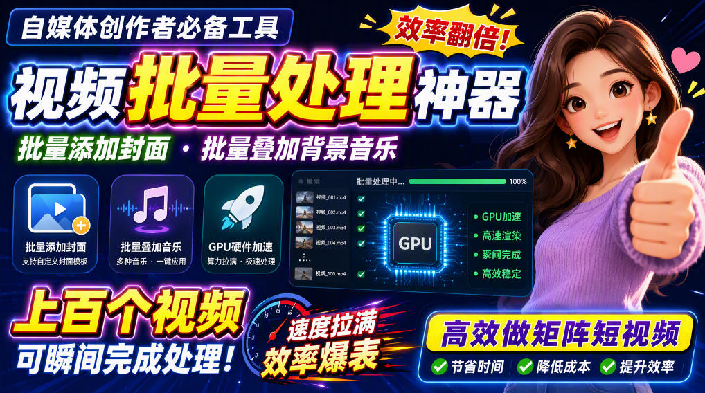 视频批量加封面,把封面添加到视频第一帧,不用剪辑软件批量添加-优优云网创-中创网