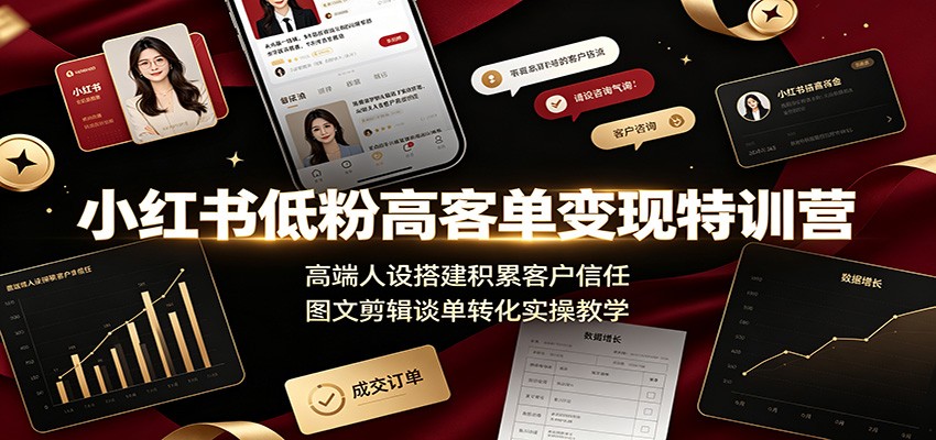 小红书低粉高客单变现特训营:高端人设搭建积累客户信任,图文剪辑谈单转化实操教学-优优云网创
