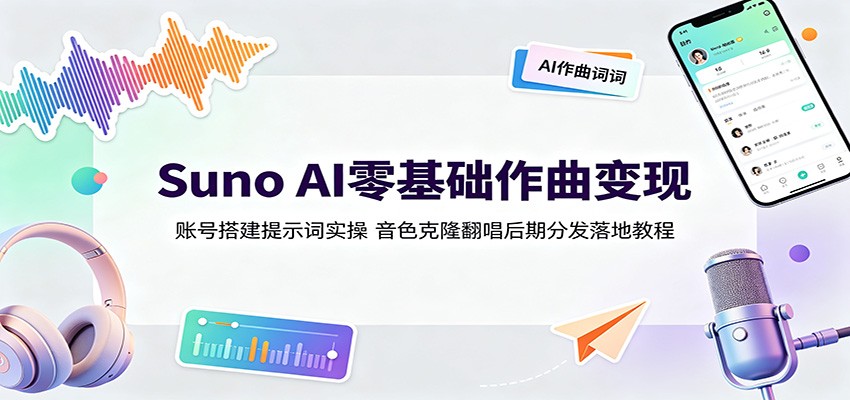 Suno AI零基础作曲变现:账号搭建提示词实操,音色克隆翻唱后期分发落地教程-优优云网创