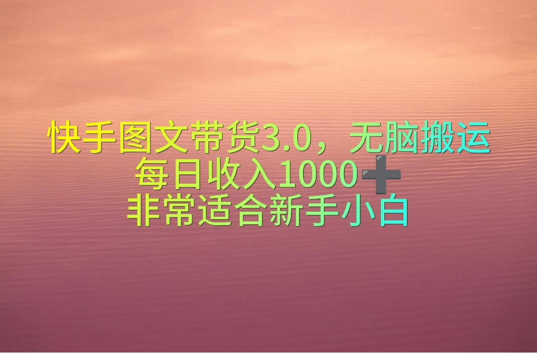 (10252期)快手图文带货3.0,无脑搬运,每日收入1000+,非常适合新手小白-优优云网创