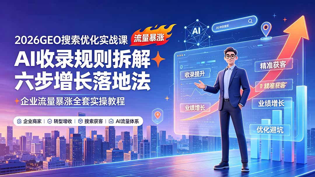 2026GEO搜索优化实战课：AI收录规则拆解｜六步增长落地法｜企业流量暴涨全套实操教程-优优云网创